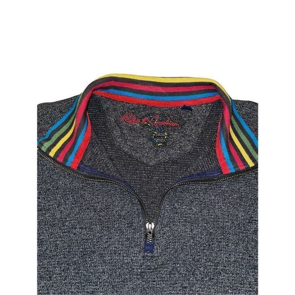 Robert Graham Men's Gray Pullover 1/4 Zip Sweater Size L 100% Cotton Pre-owned - Picture 3 of 8